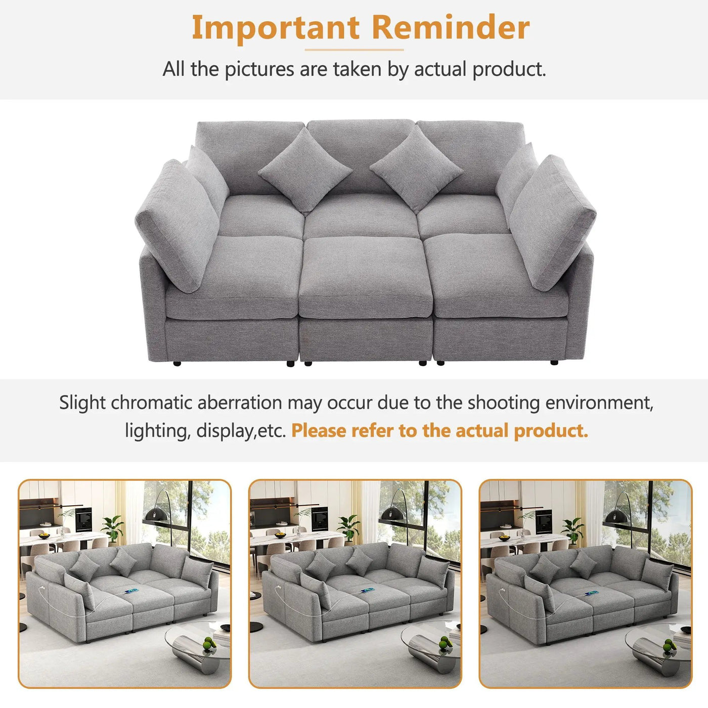Sectional Sofa Modular U-Shaped With Ottoman & USB Ports by HouseOfZazla