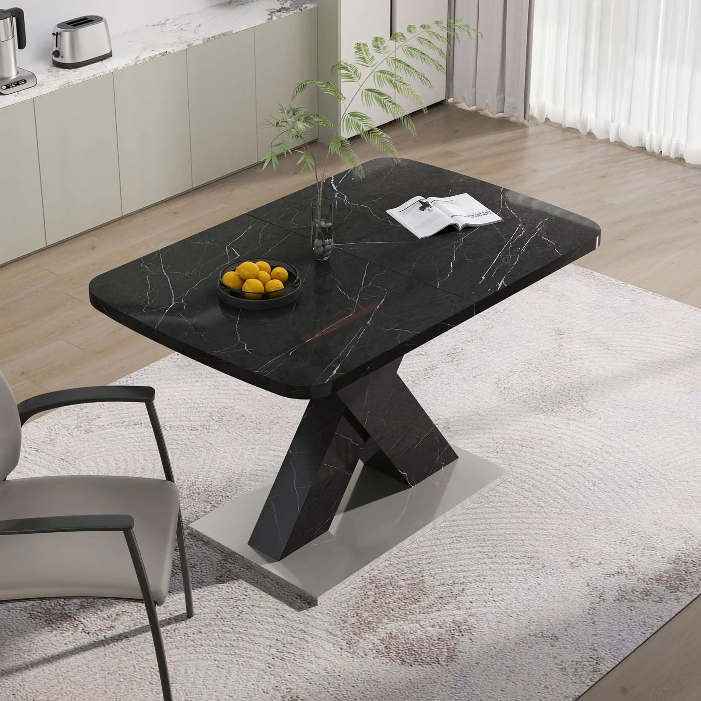 Modern Rectangle Dining Table With Stretchable TopAnd X Shape Legs by HouseOfZazla