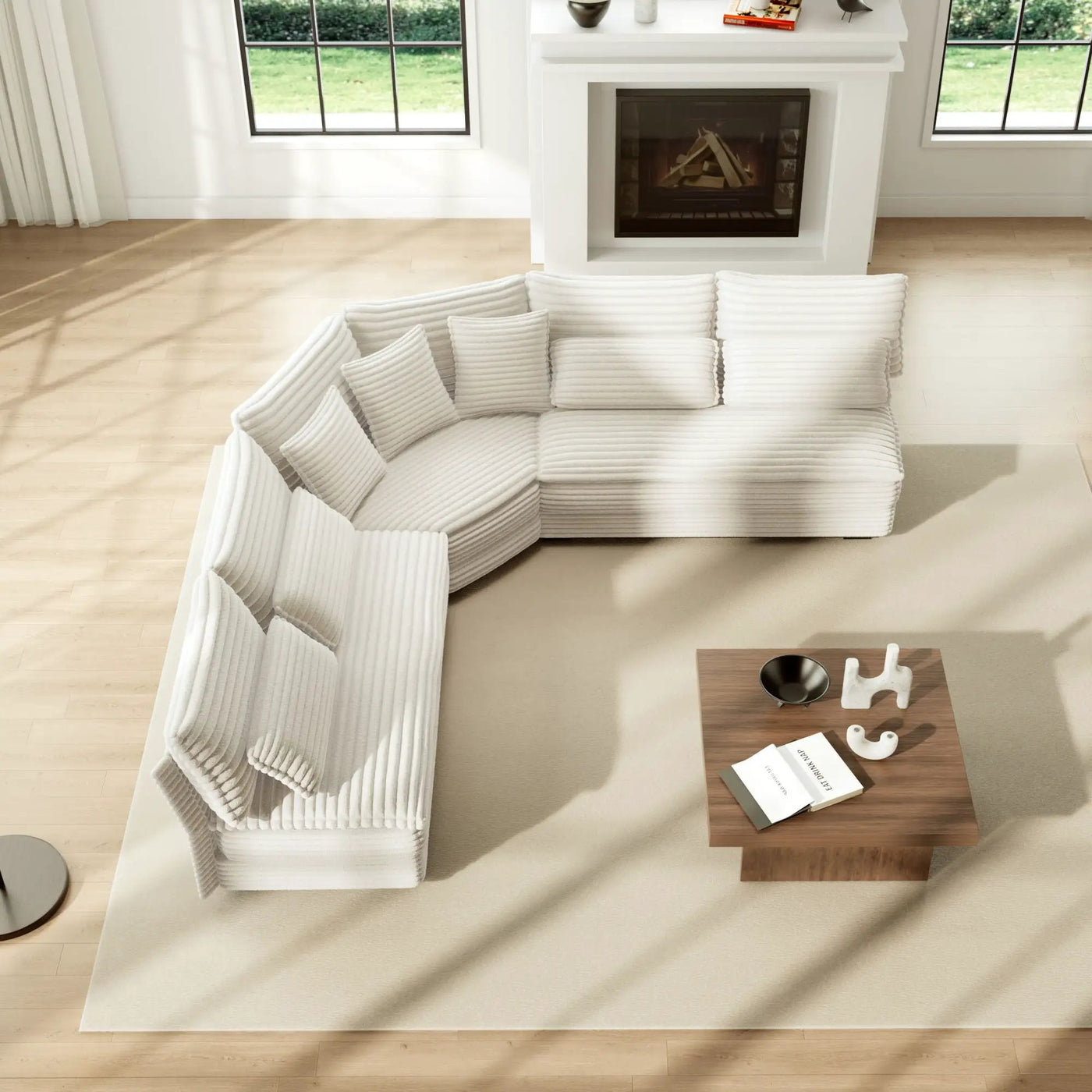 5 Seater L Shaped Sectional Sofa With Curved Corner, 7 Pillows by HouseOfZazla