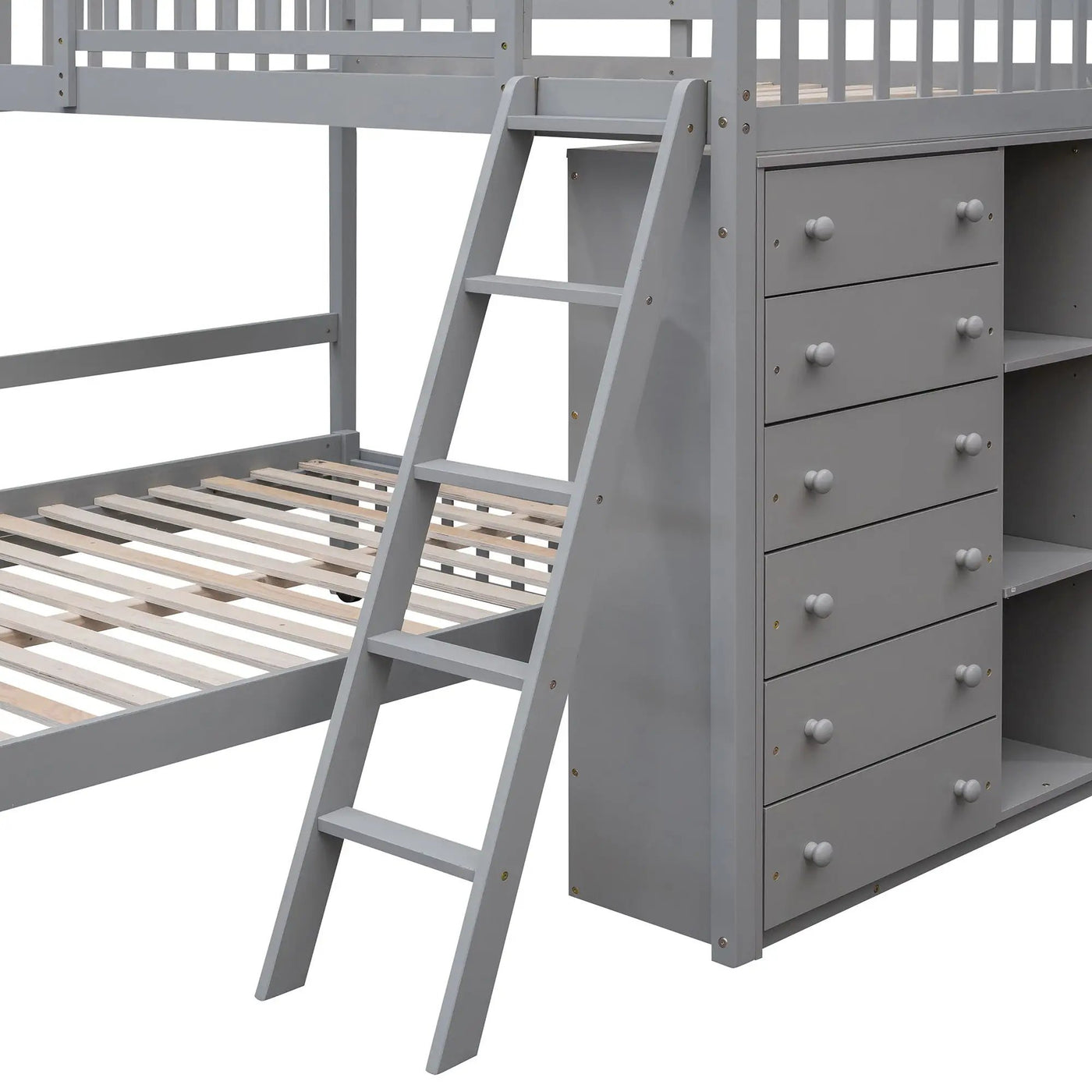Bunk Bed With 6 Drawers And Flexible Shelves, Bottom Bed With Wheels by HouseOfZazla