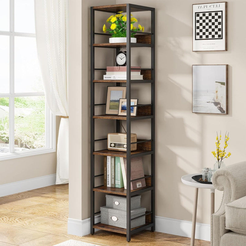 Tall 6 Tier Corner Shelf with Storage - Rustic Brown, photo 2 of 10