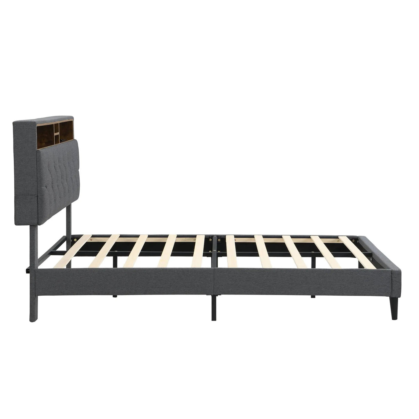 Modern Upholstered Platform Bed Frame With Button Tufted Headboard And USB Ports by Unique Piece Furniture