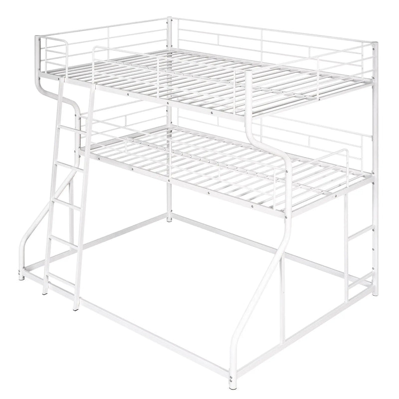 Industrial Triple Bunk Bed With Dual Ladders Frame, Space Saving Design by Unique Piece Furniture