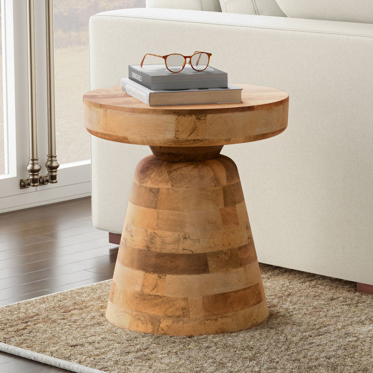 Handcrafted Mango Wood Accent Table with Sculptural Design - Multiple Colors, photo 13 of 35