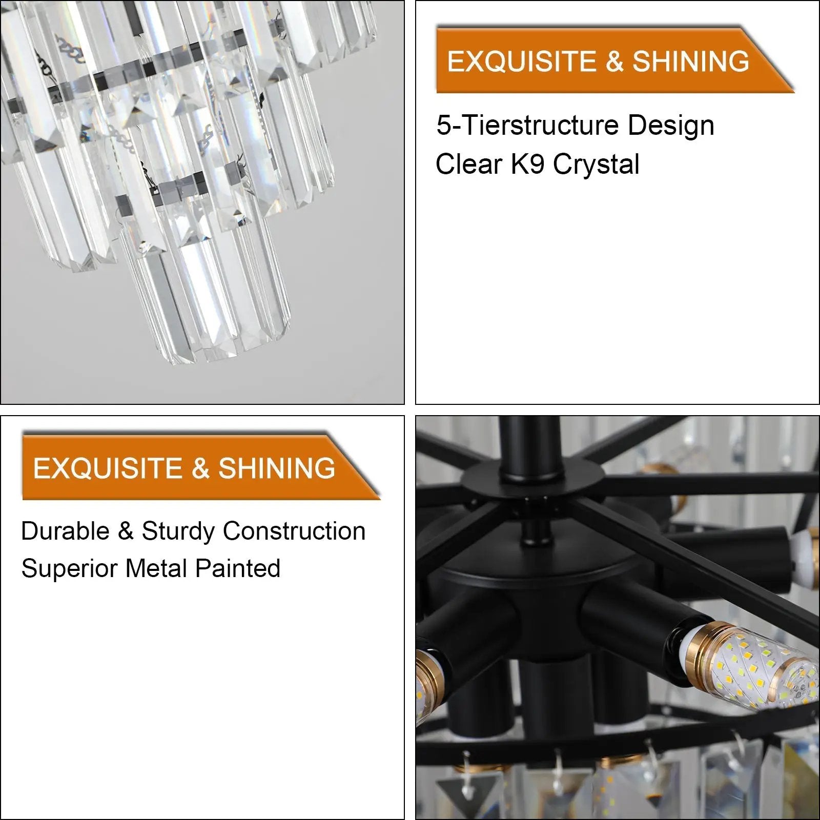 20' Black Crystal Chandelier Ceiling Light, Modern Luxury 10-Light Flush Mount by HouseOfZazla