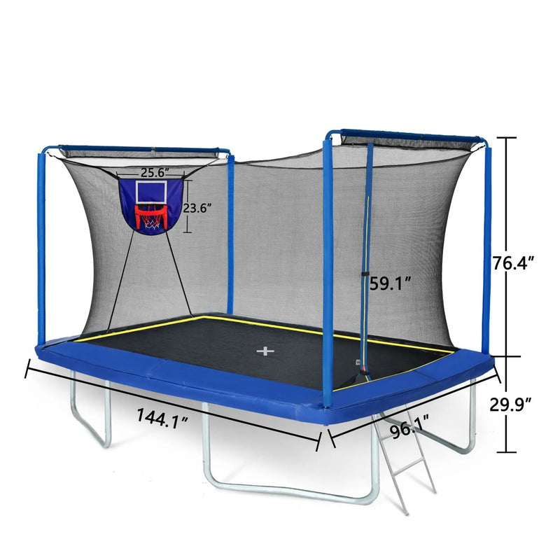 New YC 8ft by 12ft Rectangular Trampoline with Basketball Board and Ladder by HouseOfZazla