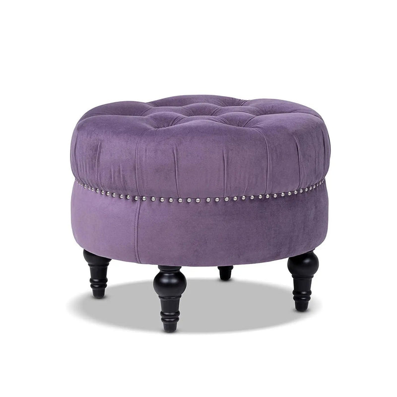 Dawn - Tufted Round Ottoman Nailhead Accents - Purple by Unique Piece Furniture