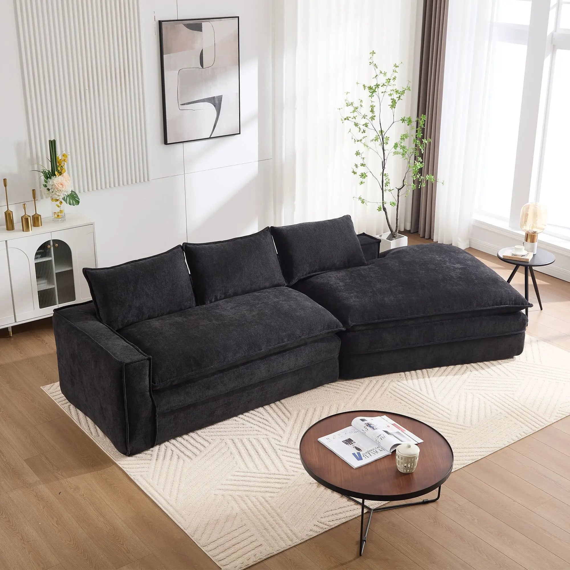 Modern Minimalist Modular Sectional Sofa With Deep Seats And Right Facing Chaise by HouseOfZazla