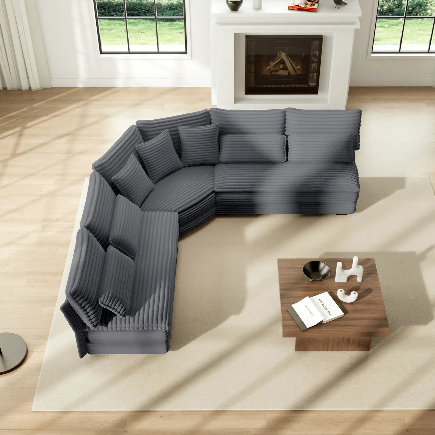 5 Seater L Shaped Sectional Sofa With Curved Corner, 7 Pillows by HouseOfZazla