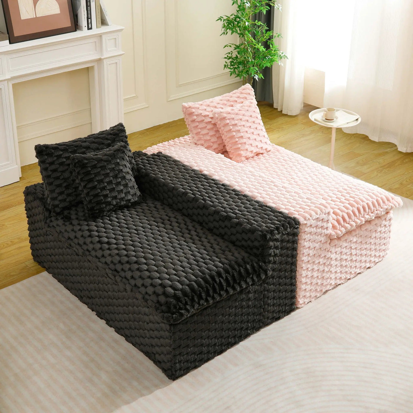 Multifunctional Sofa Pink Black, Fits 4 People by HouseOfZazla