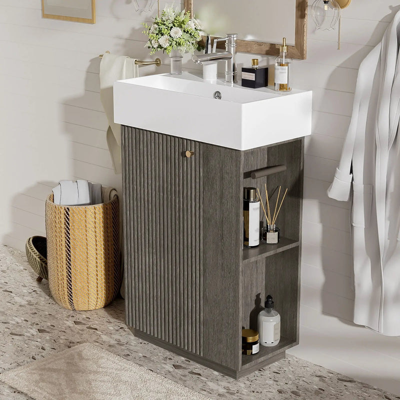 Bathroom Vanity With Sink, Freestanding Wood Grain Cabinet With Storage by Unique Piece Furniture