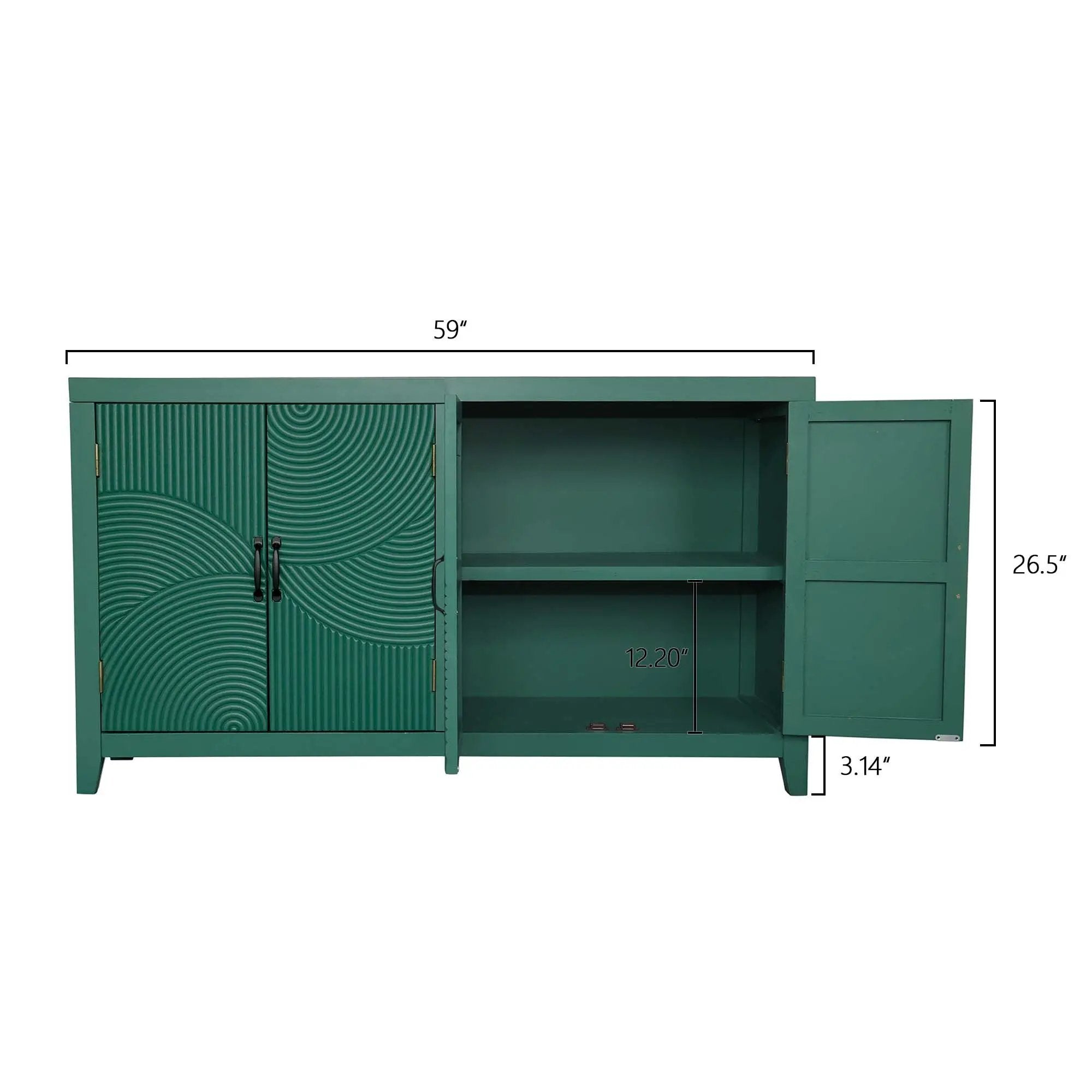 59in Green Accent Cabinet with 4 Doors Mid Century Modern Buffet by HouseOfZazla