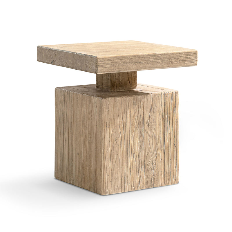 Calder 18' Solid Square Reclaimed Elm Block Plinth Side Table, Heritage Light Natural Brown by HouseOfZazla