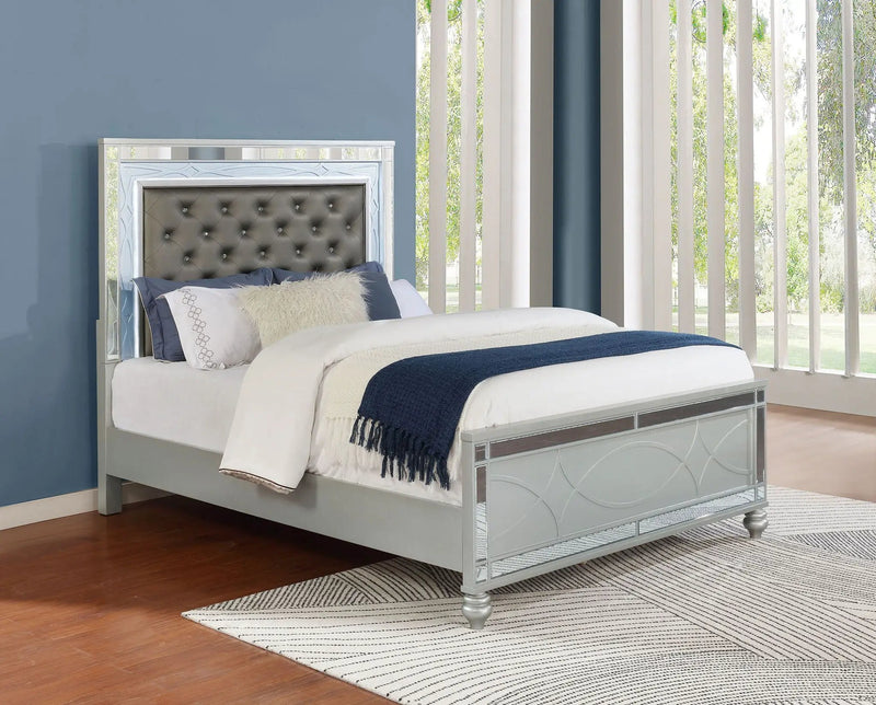 Gunnison Wood California King LED Panel Bed Silver Metallic by Unique Piece Furniture