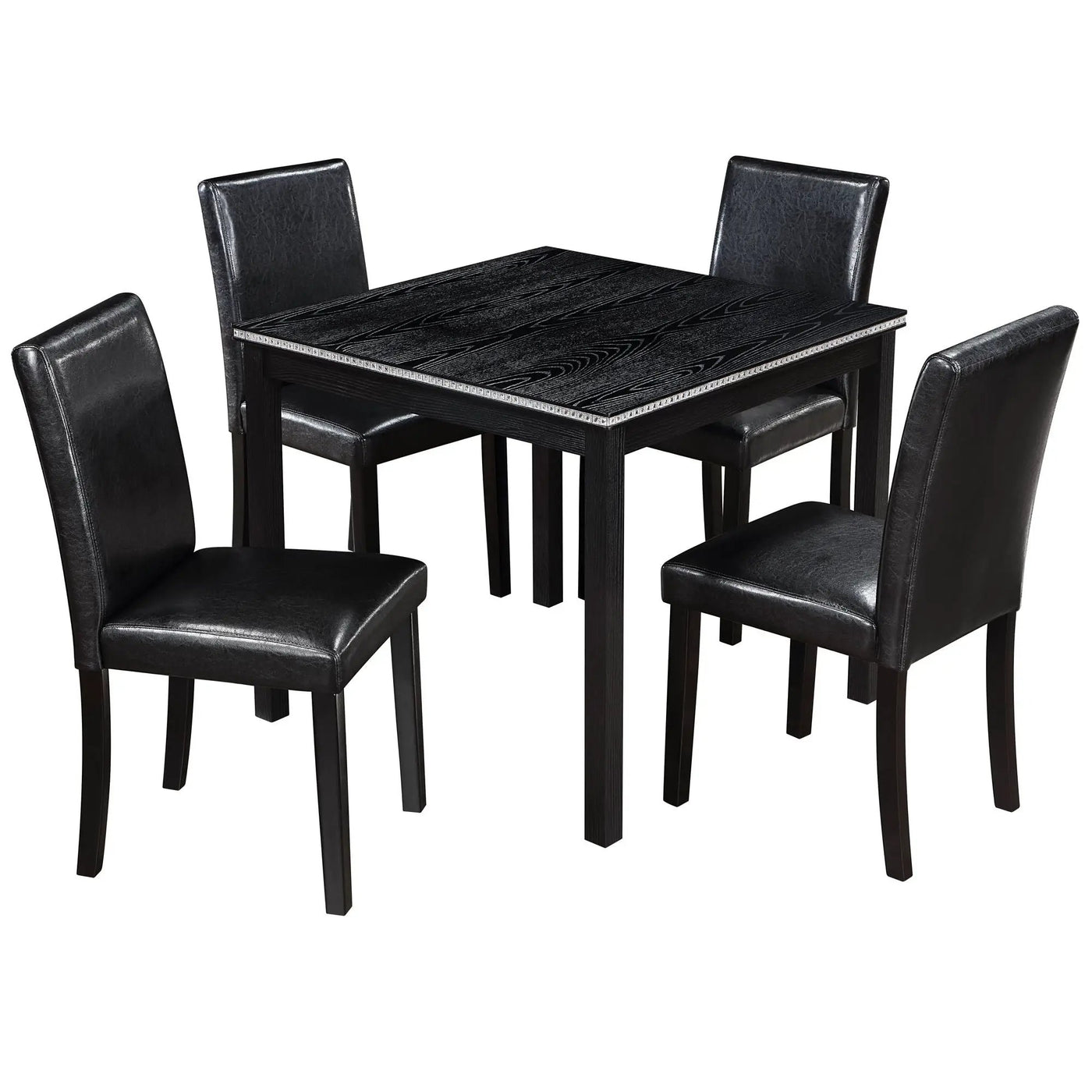 5 Pieces Wooden Dining Table Set, Square Table And 4 Upholstered Chairs by HouseOfZazla