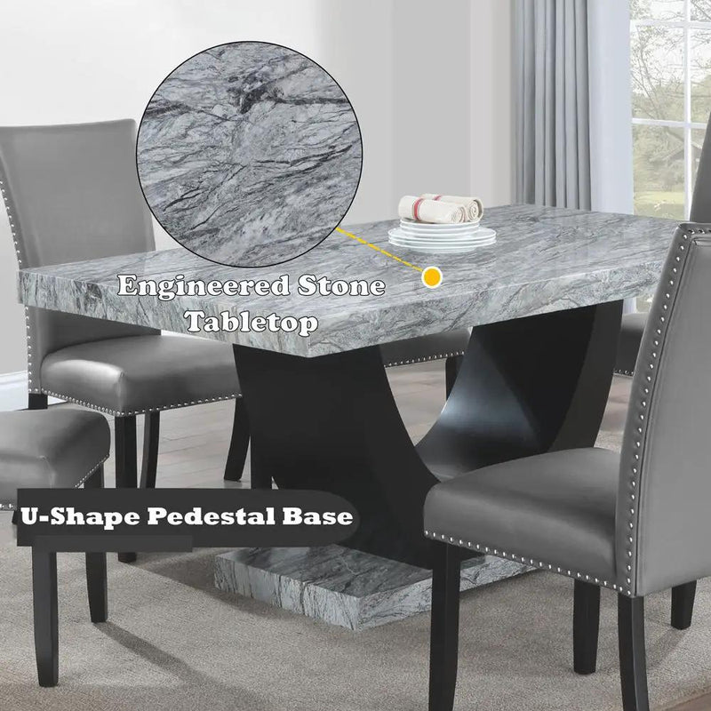 Caralin - Dining Table - Engineered Stone & Black by Unique Piece Furniture