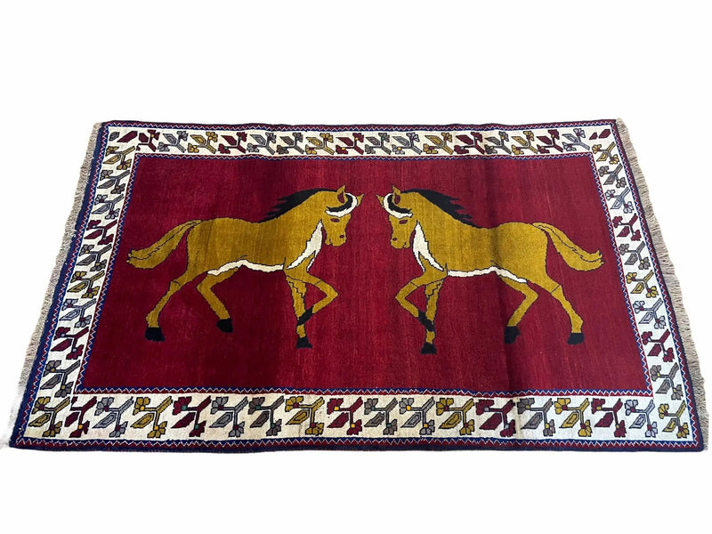 4 X 7 Handmade Hand-Knotted Quality Wool Rug Horses Zagros Red Mustard Gold New by Jewel Rugs