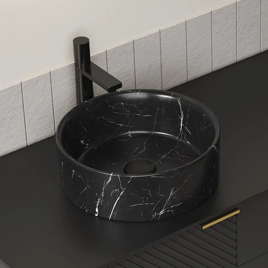 14" Bathroom Round Ceramic Sink with Stone Pattern by HouseOfZazla