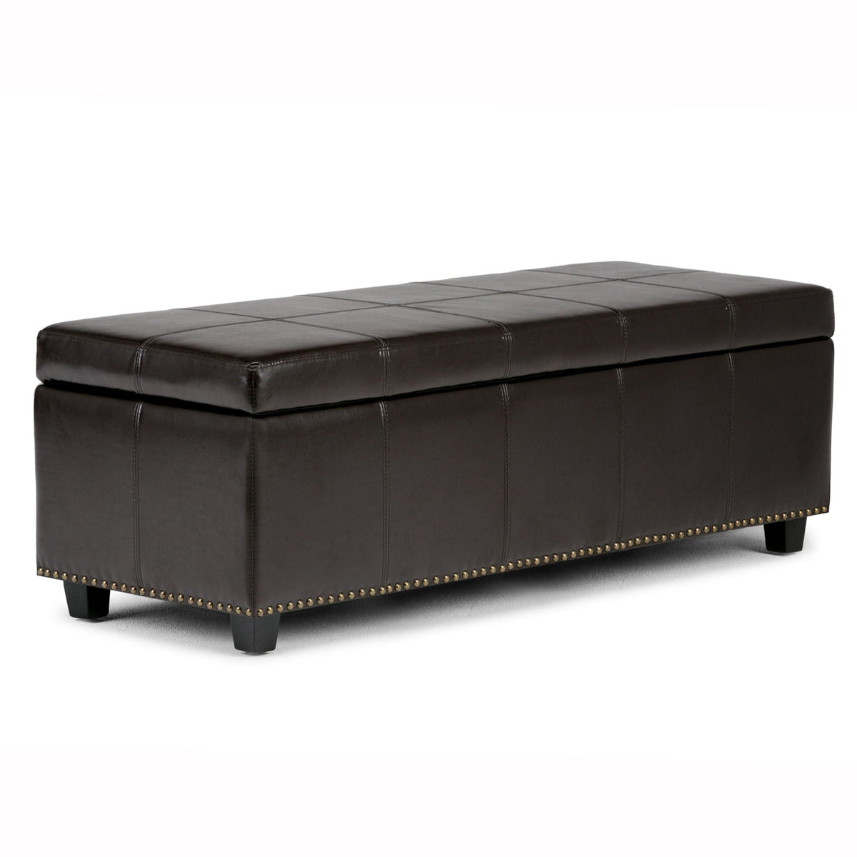 Upholstered Large Storage Ottoman with Child Safety Hinge - Dark Brown, Red, Pearl Silver