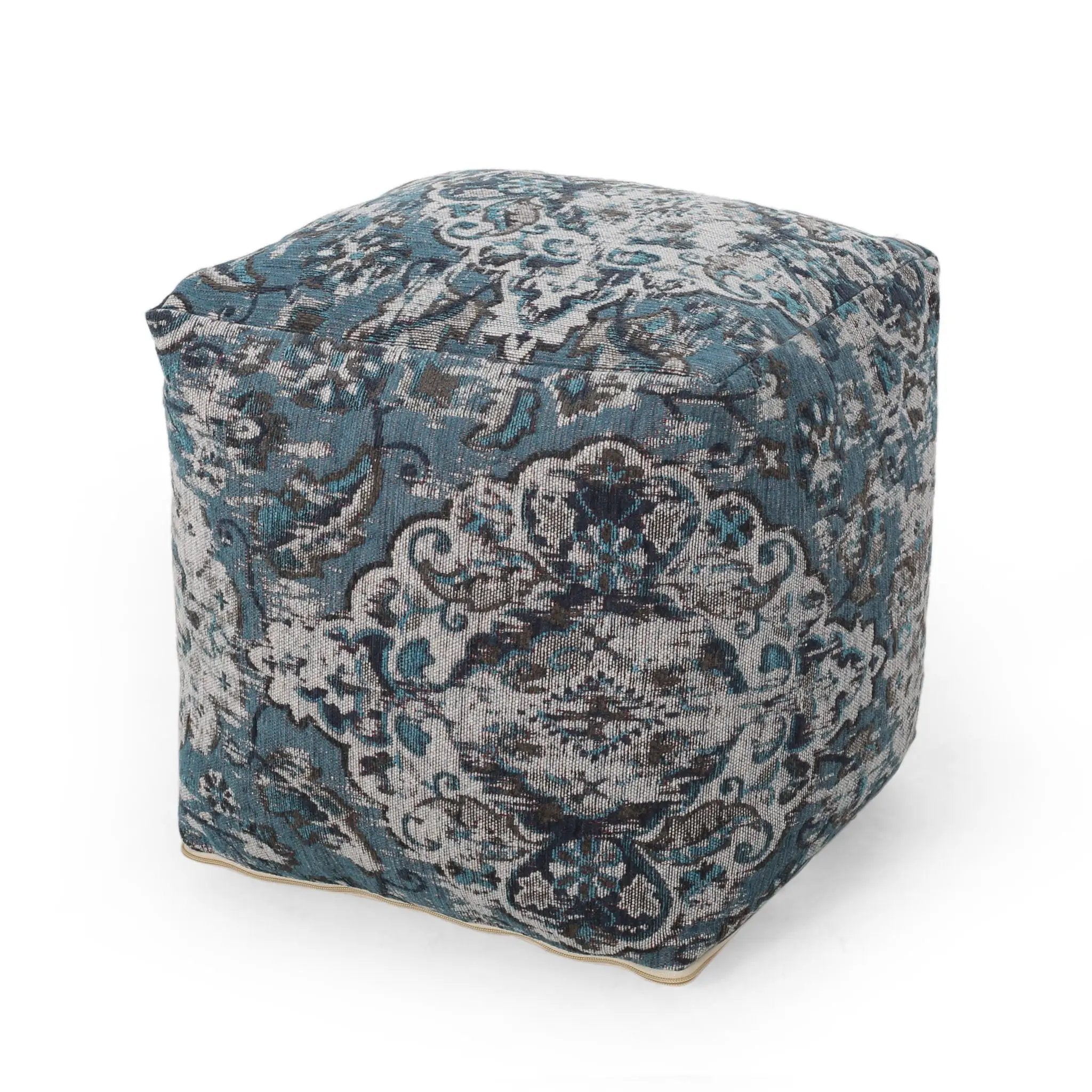 Anita - Square Pouf Ottoman And Floor Cushion - Blue by HouseOfZazla