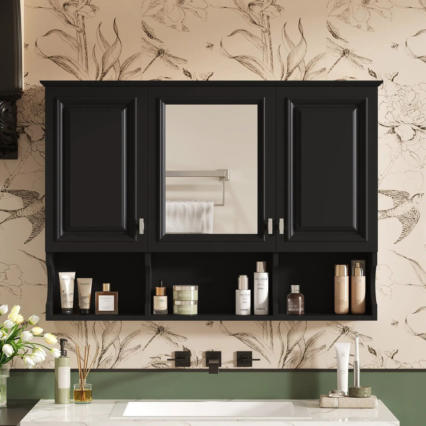 Modern Wall Mounted Mirror Medicine Cabinet With Open Shelves, Adjustable Interior, Storage Over Toilet by Unique Piece Furniture