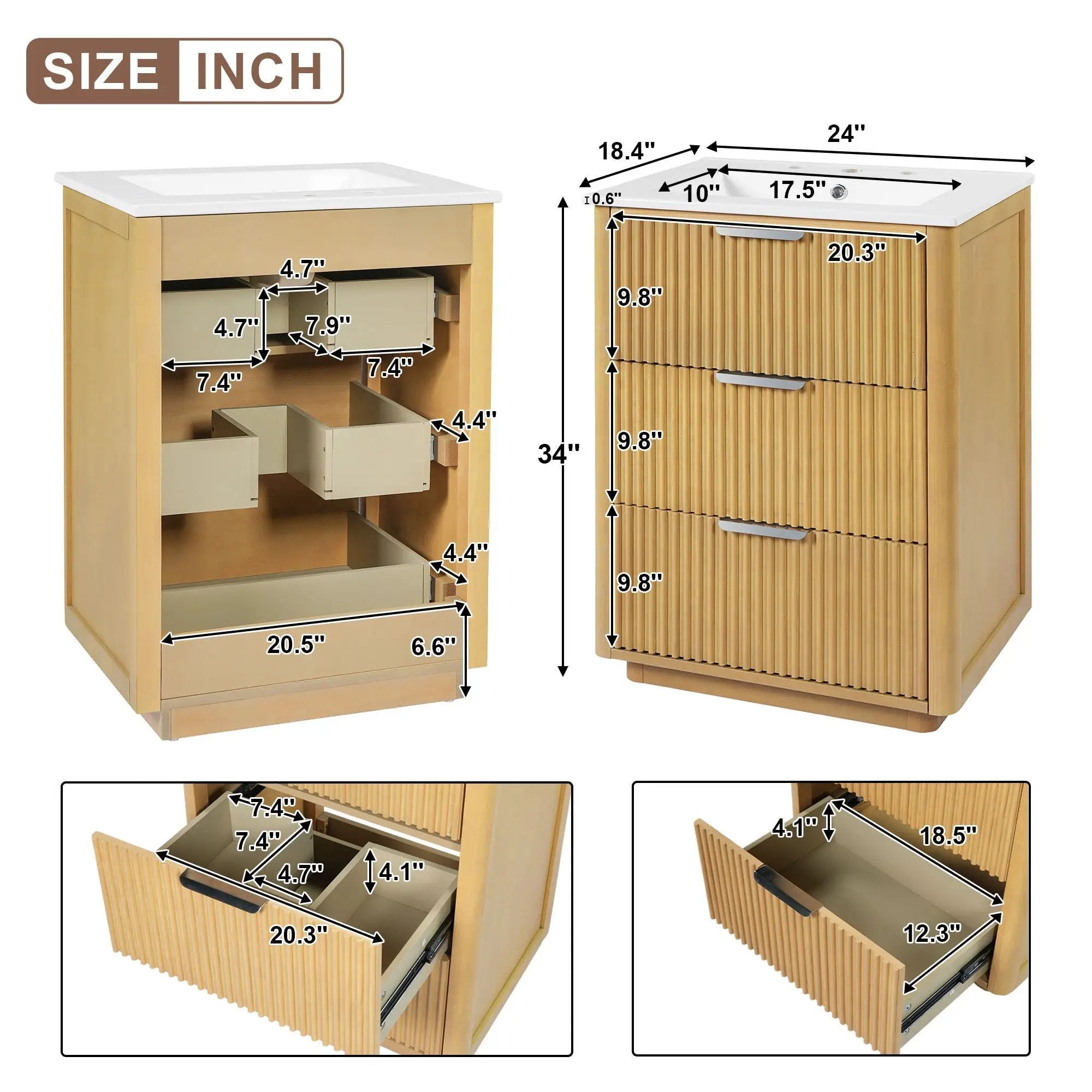 Bathroom Vanity With Sink, Open Shelf & Closed Storage - Natural Wood by HouseOfZazla