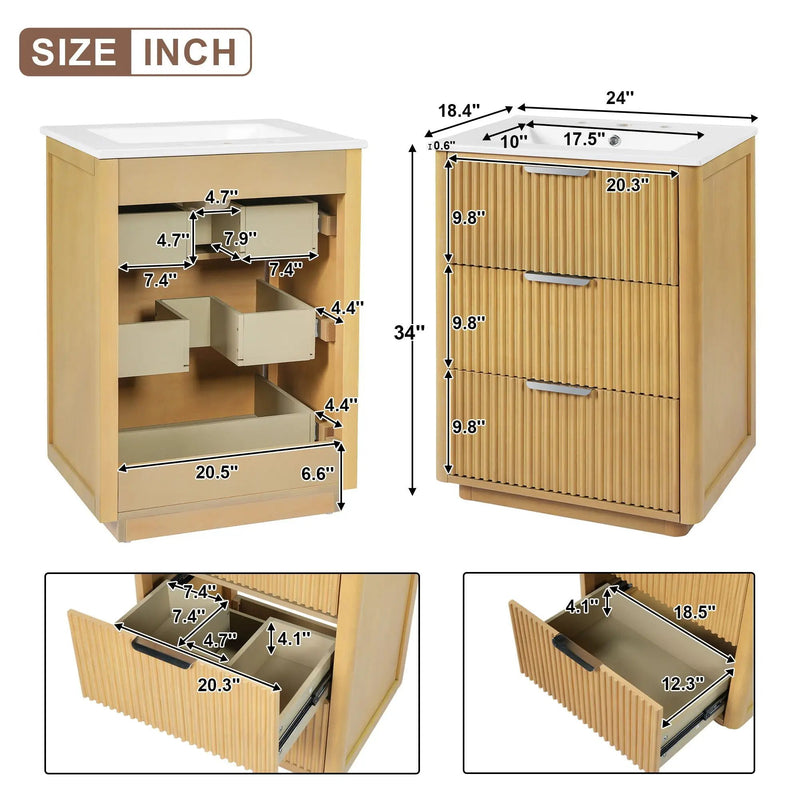 Bathroom Vanity With Sink, Open Shelf & Closed Storage - Natural Wood by HouseOfZazla