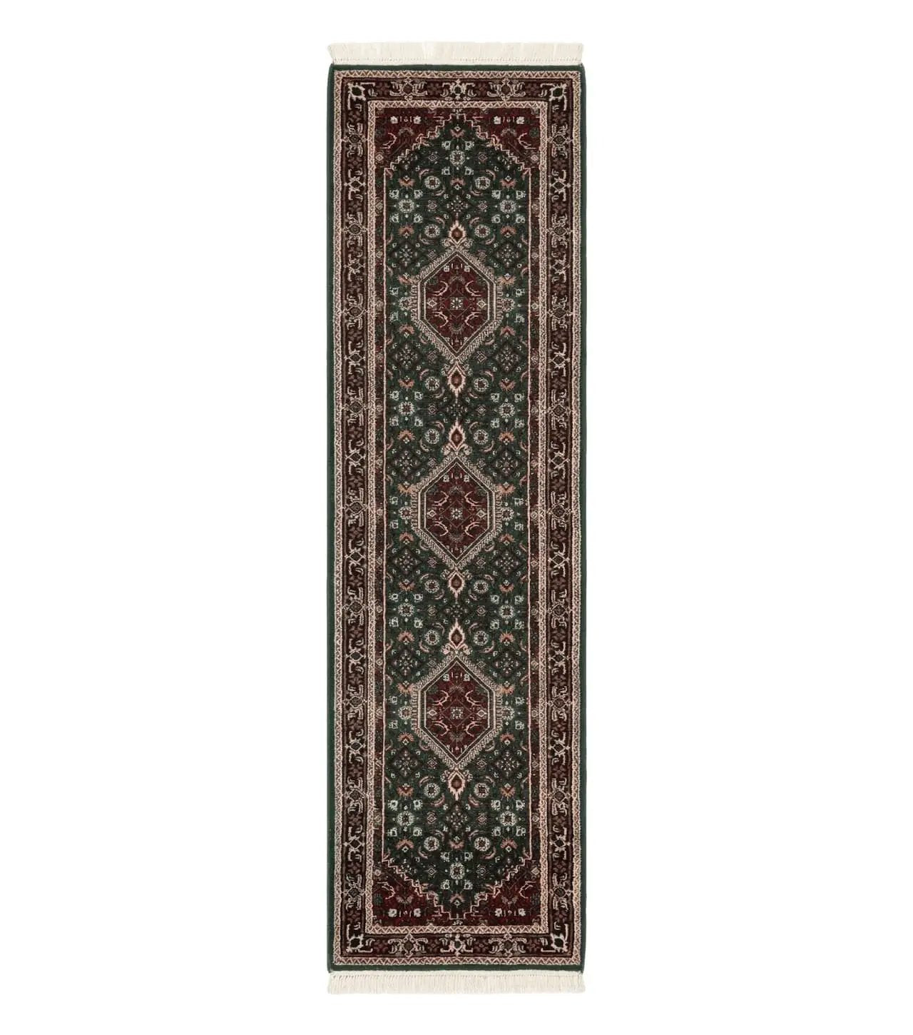 Green Indo Persian Bidjar Runner Rug 3x10, Green and Red by Jewel Rugs