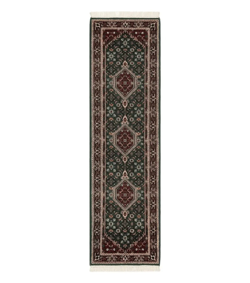 Green Indo Persian Bidjar Runner Rug 3x10, Green and Red by Jewel Rugs
