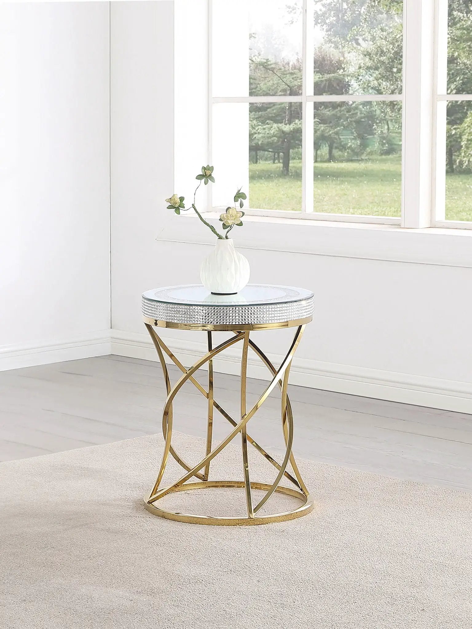 Elise Round Mirror Top Stainless Steel End Table Gold by Unique Piece Furniture