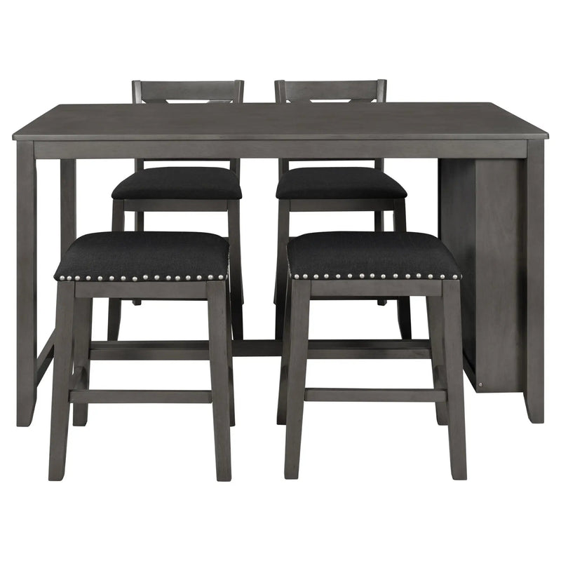 5 Pieces Counter Height Rustic Farmhouse Dining Room Wooden Bar Table Set With 2 Stools And 2 Chairs by HouseOfZazla