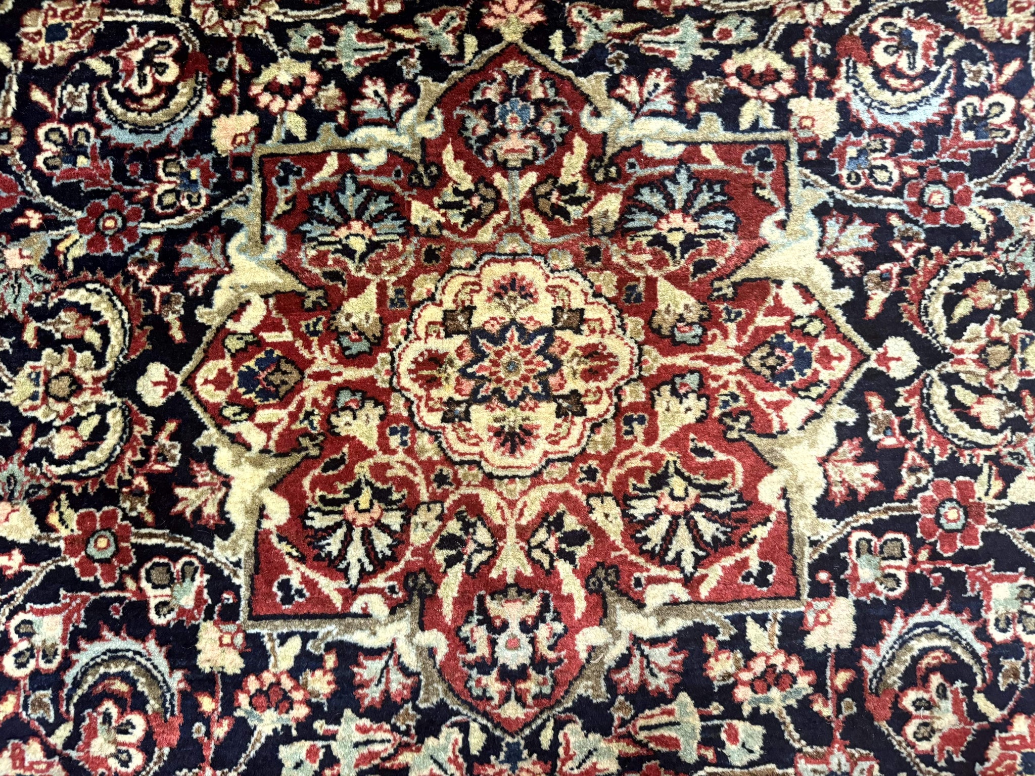 Antique Persian Sarouk Rug 4x5, Dark Blue and Red, Floral Medallion, Fine by Jewel Rugs