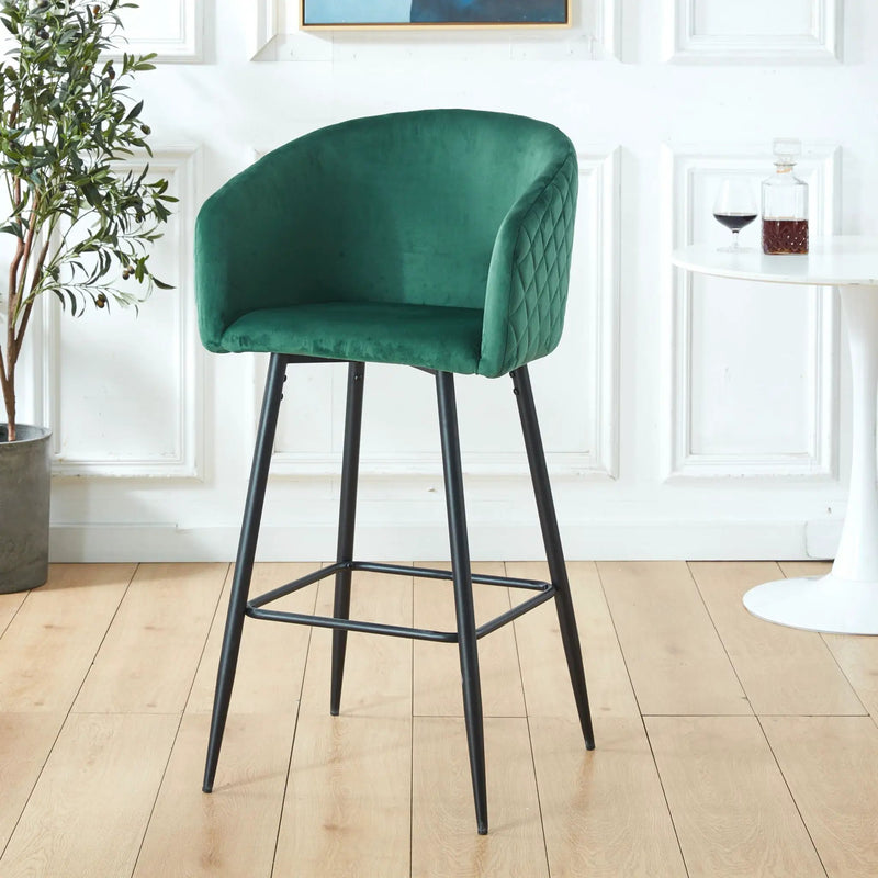Counter Height Bar Stool, Metal Legs, Velvet Upholstered For Pub, Restaurant, Kitchen Island (Set of 2) - Black / Green by Unique Piece Furniture