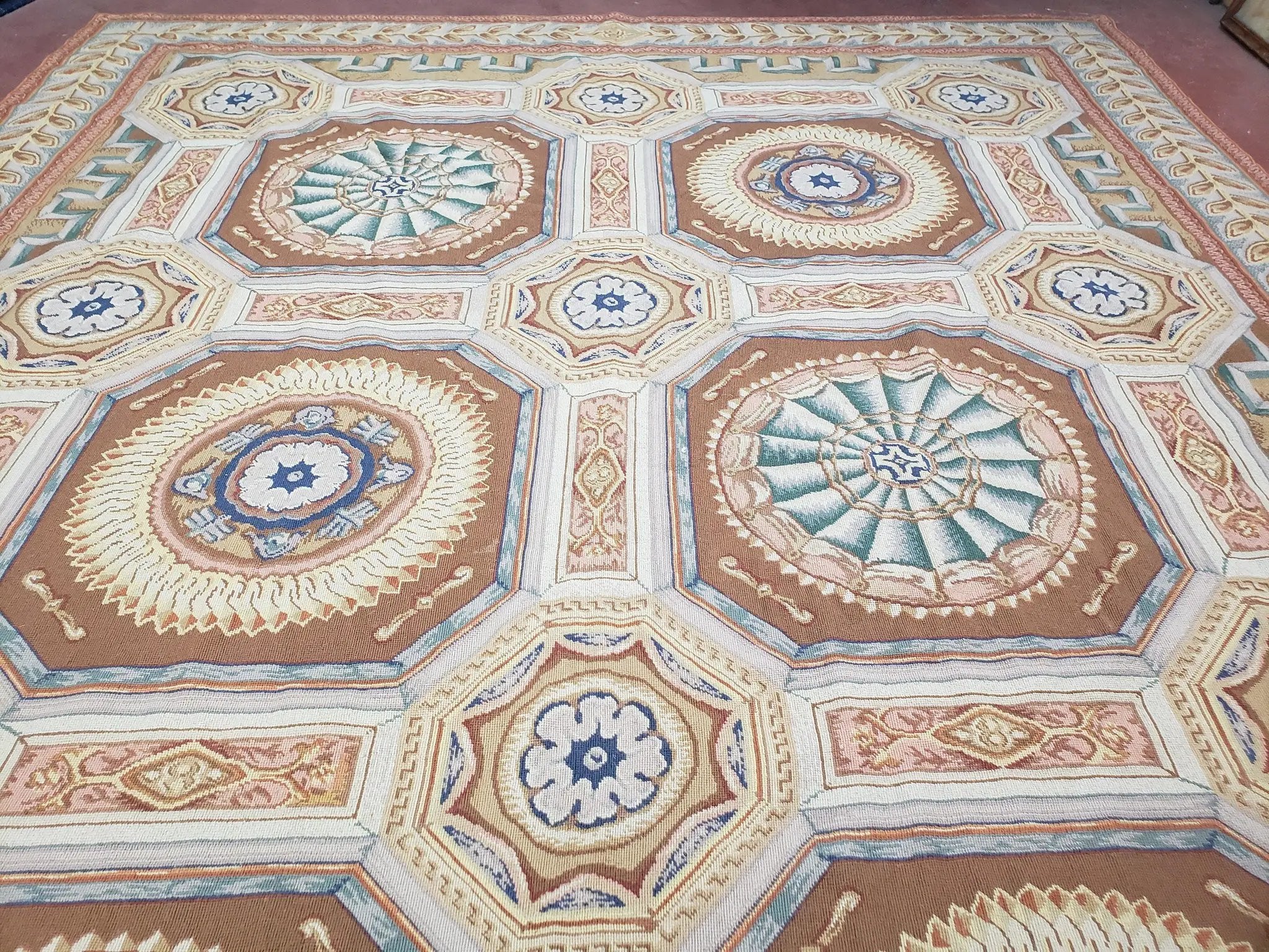 New Chinese Needlepoint Rug 8x14 - 9x14, French European Panel Design, Elegant Dining Room Rug, Flatweave Hand Woven Carpet, Handmade, Wool by Jewel Rugs