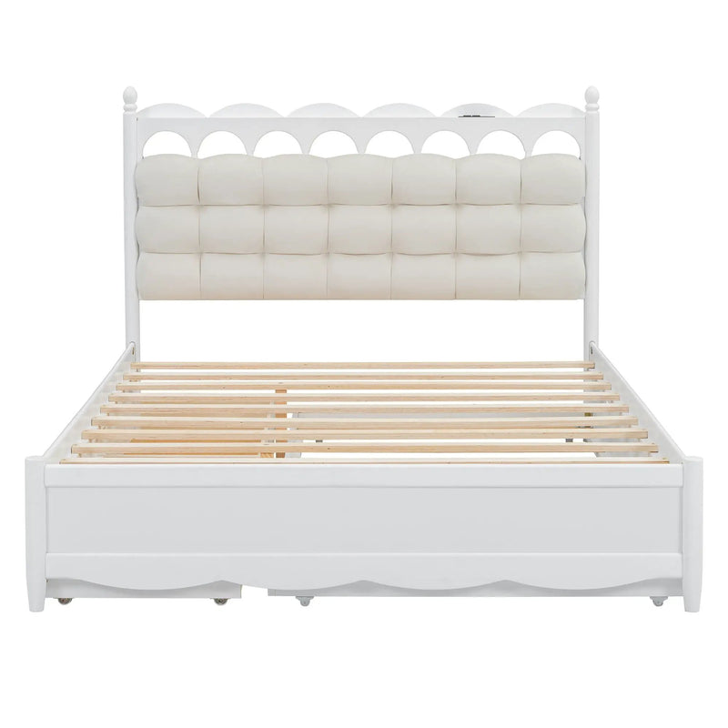 Storage Platform Bed, With 2 Big Drawers, Trundle, One Set Of Sockets & USB Ports by HouseOfZazla