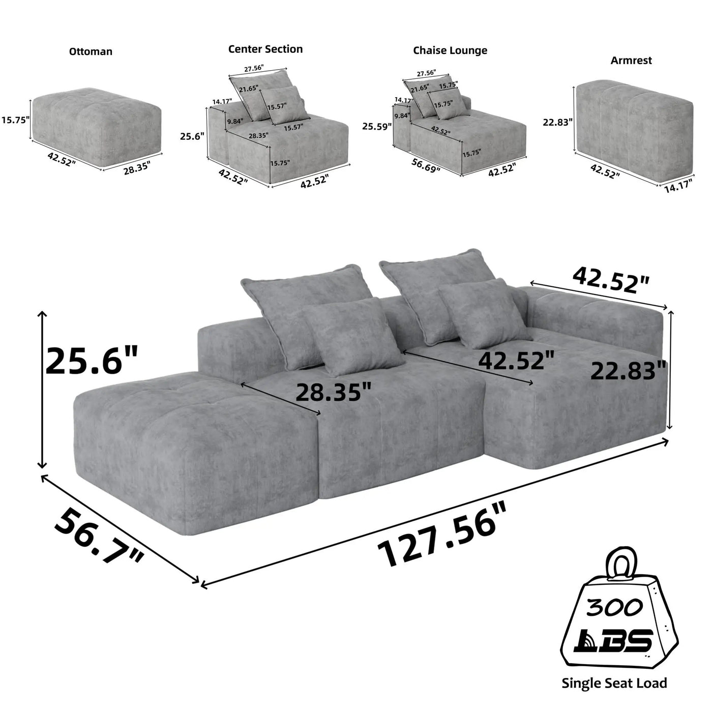 Modern Oversized DIY Combination Modular Sectional Sofa With Pillows by HouseOfZazla
