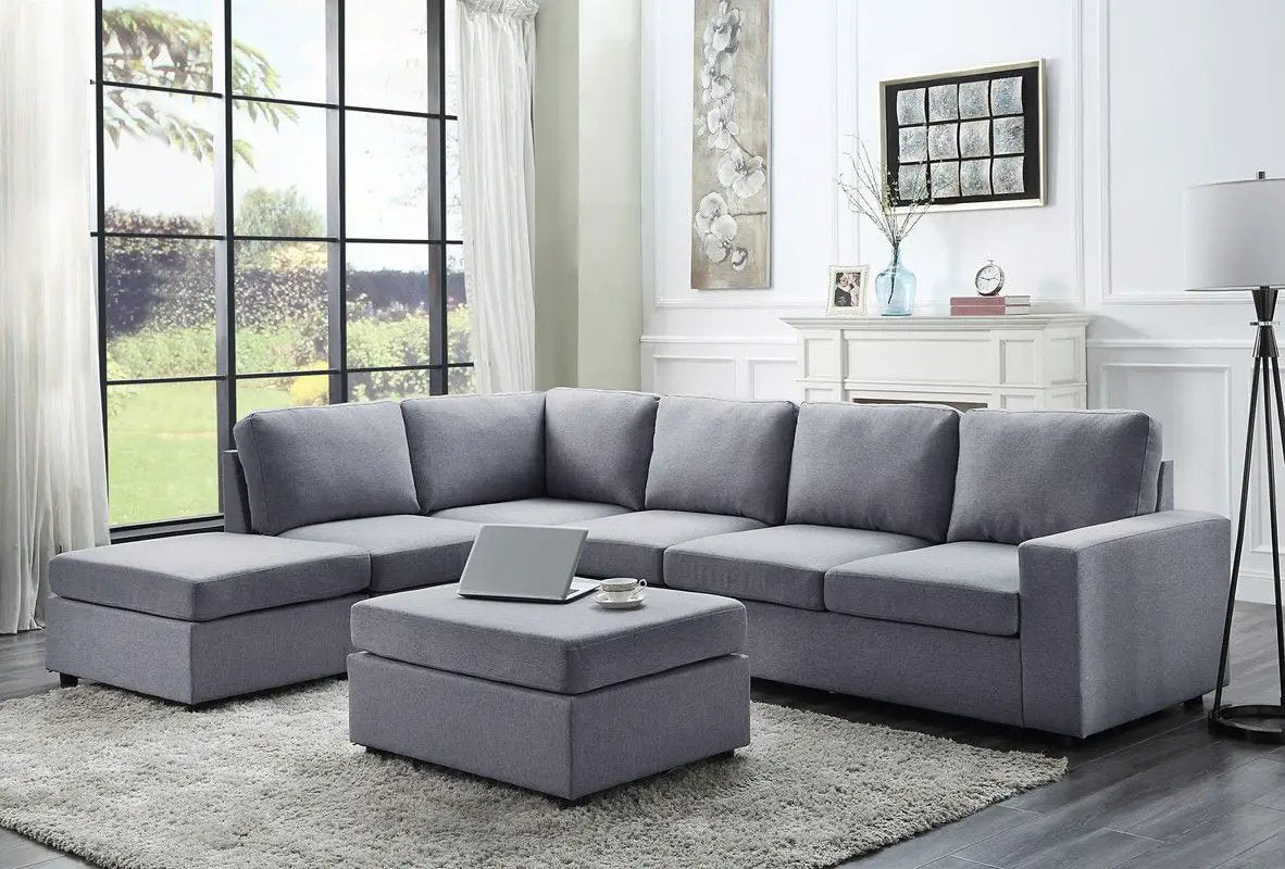 Cassia - 7 Seat Reversible Modular Sectional Sofa With Ottoman by HouseOfZazla