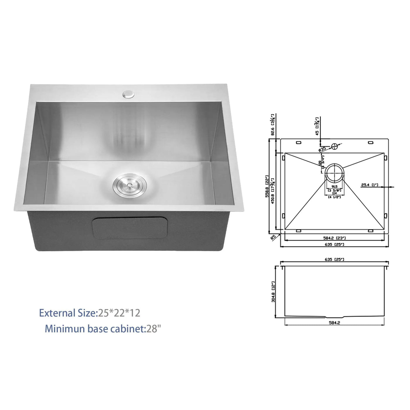Premium Laundry Drop In Utility Sink 16 Gauge Stainless Steel, Topmount by HouseOfZazla