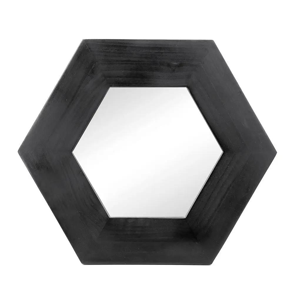 Hexagon Mirror With Natural Wood Frame, Wall Decor For Living Room Bathroom Hallway by HouseOfZazla
