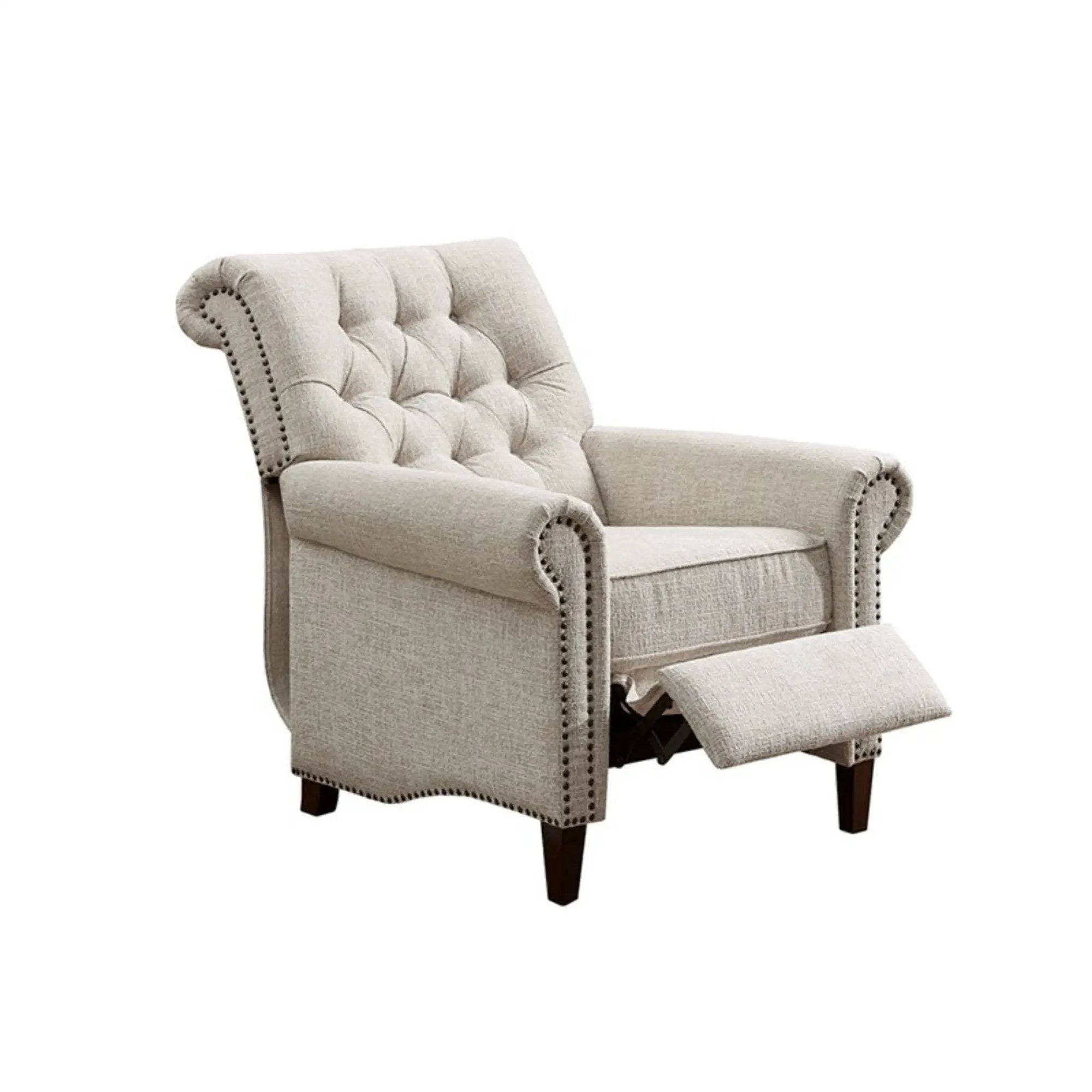Aidan - Push Back Recliner Chair With Tufted Back And Nailhead Trim - Cream by HouseOfZazla