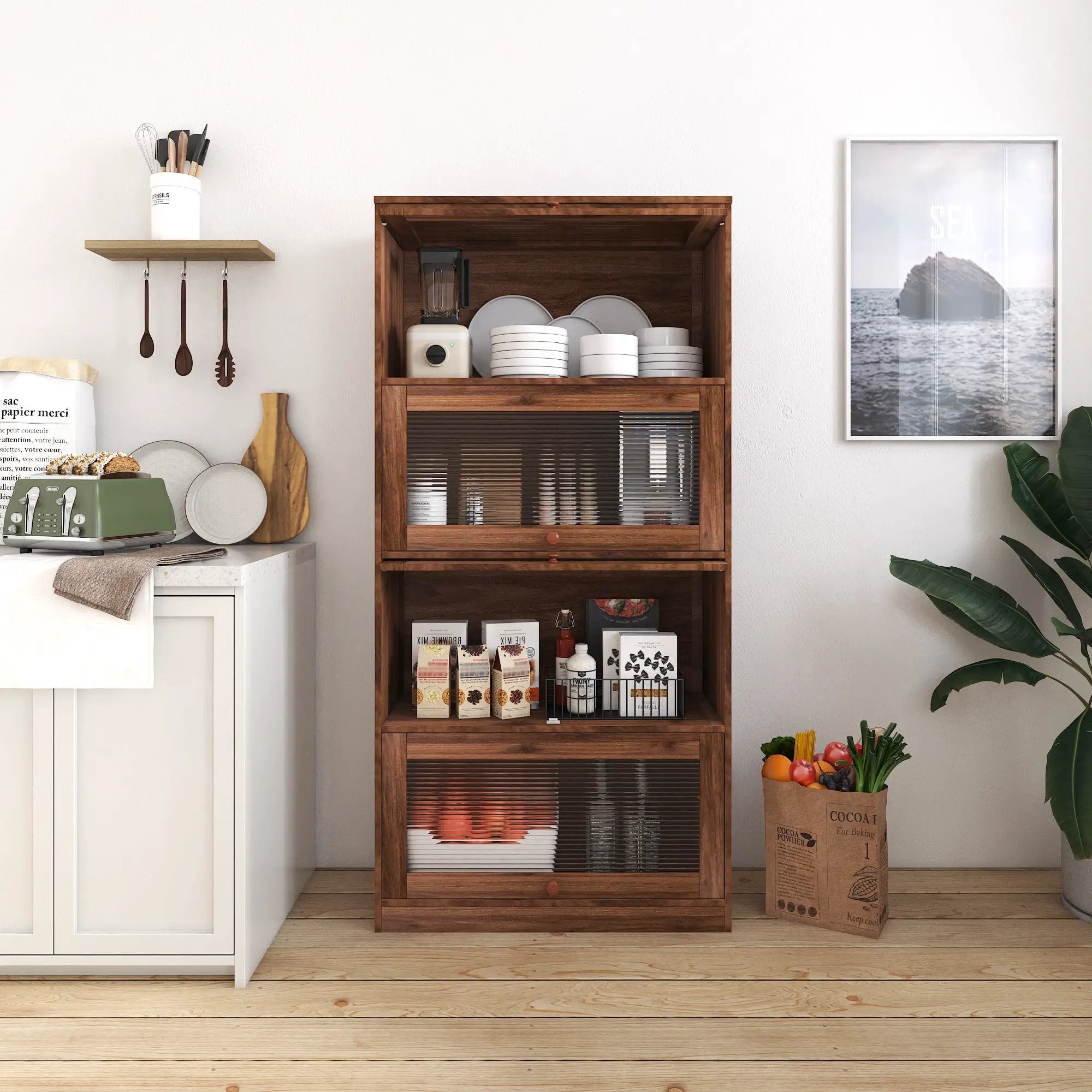 Bookcase Contemporary Closed Back Glass Doors Office Storage Cabinet by HouseOfZazla