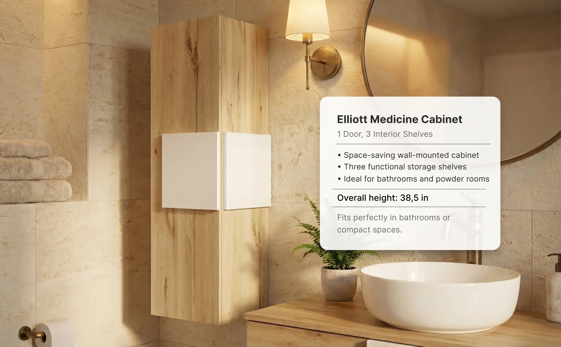 Medicine 38"H Single Door Cabinet, Three Shelves, Light by HouseOfZazla