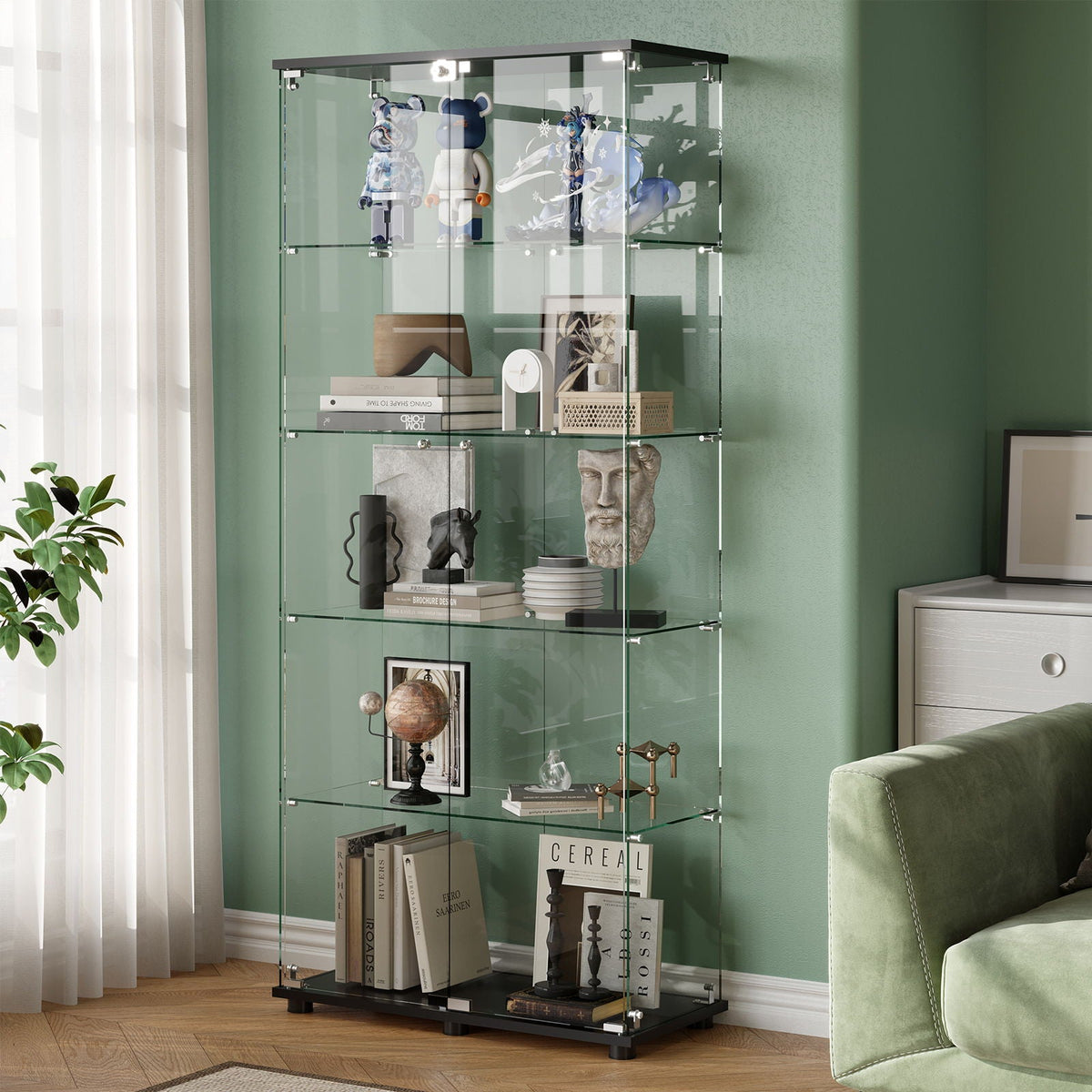 Display Cabinet with Double Doors and Lock - Black, photo 6 of 8