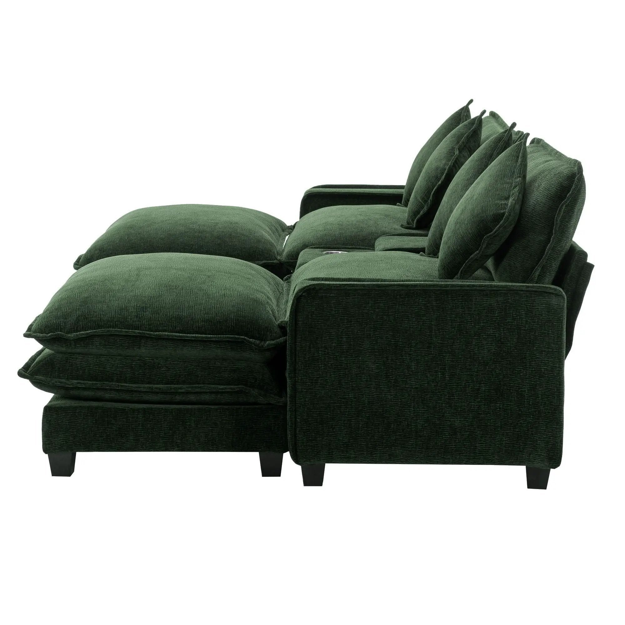 Sectional Sofa Upholstered Sofa With Two Removable Ottoman, Two USB Ports, Two Cup Holders And Large Storage Box For Living Room by HouseOfZazla
