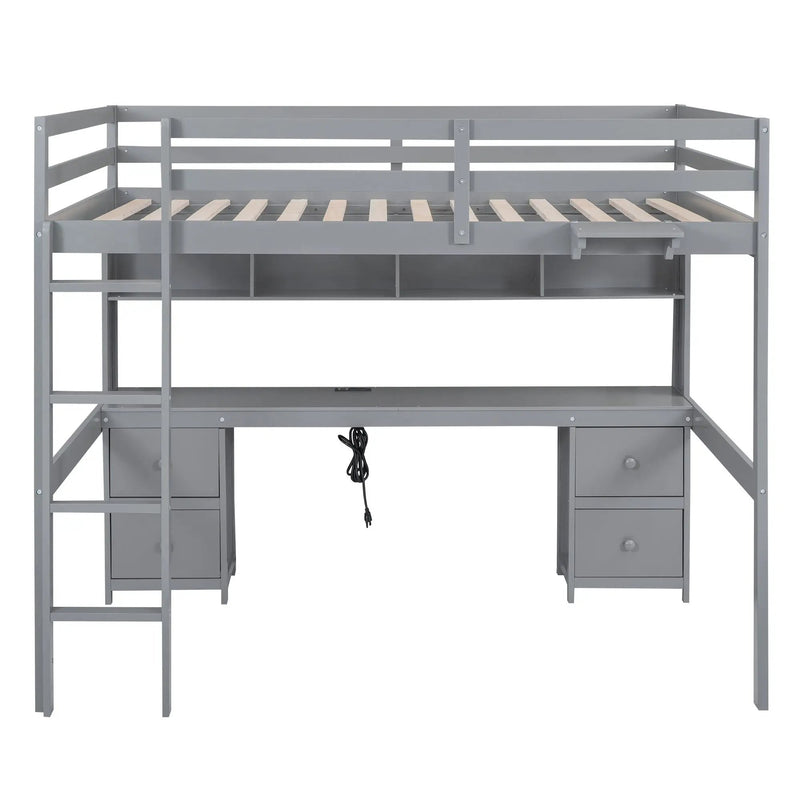 Loft Bed With Desk, Cabinets, Drawers, Charging Station And Bedside Tray by Unique Piece Furniture