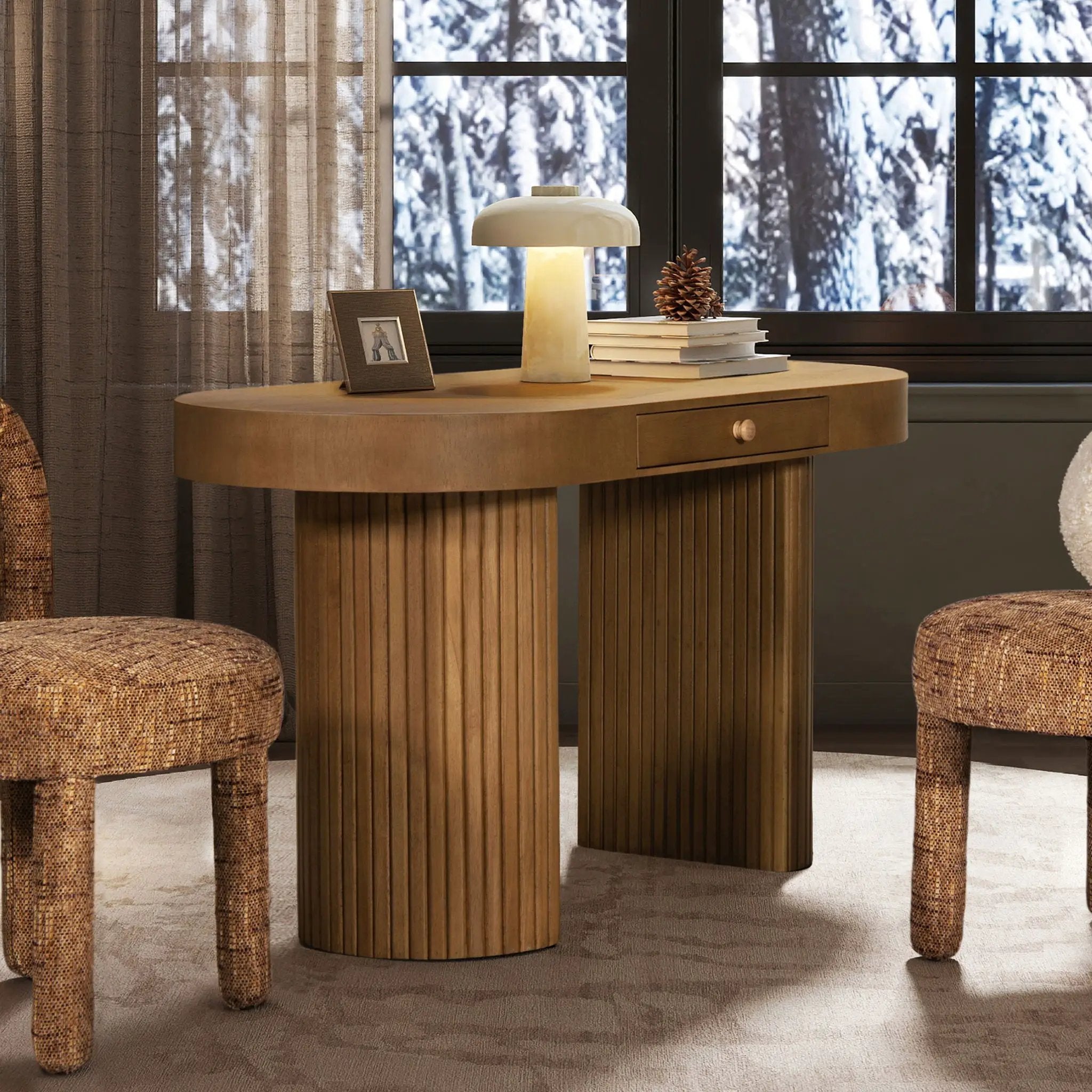 Jesse - Single Drawer Fluted Oval Console Desk - Honey Brown by HouseOfZazla