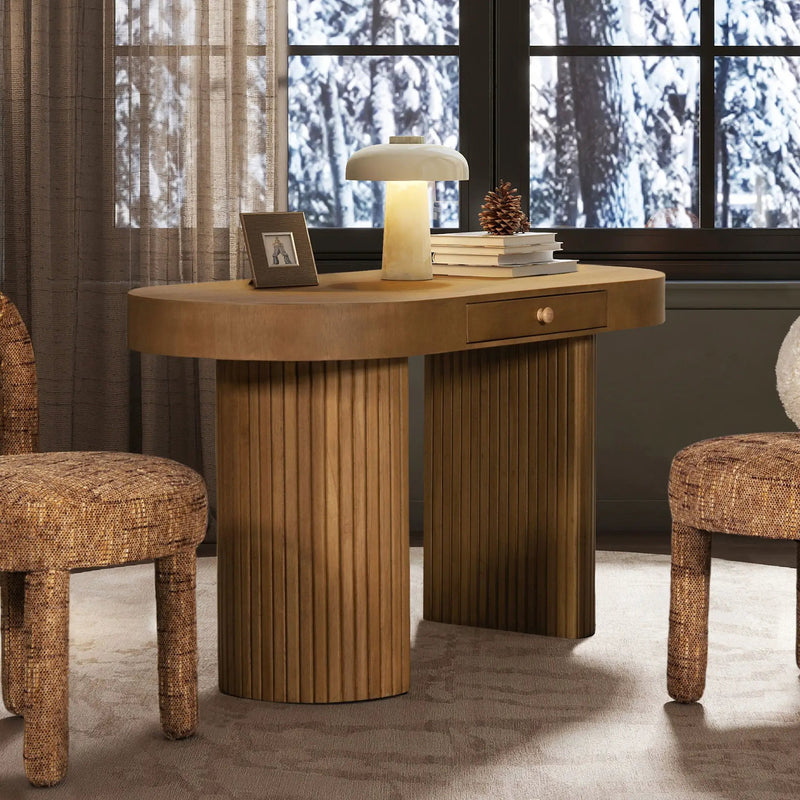 Jesse - Single Drawer Fluted Oval Console Desk - Honey Brown by HouseOfZazla