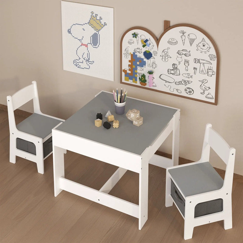 Kids Table And Chair Set, 3 In 1 Activity Table With Storage Drawer For Toddlers Drawing, Reading, Crafts, 2 In 1 Detachable Top - White by Unique Piece Furniture