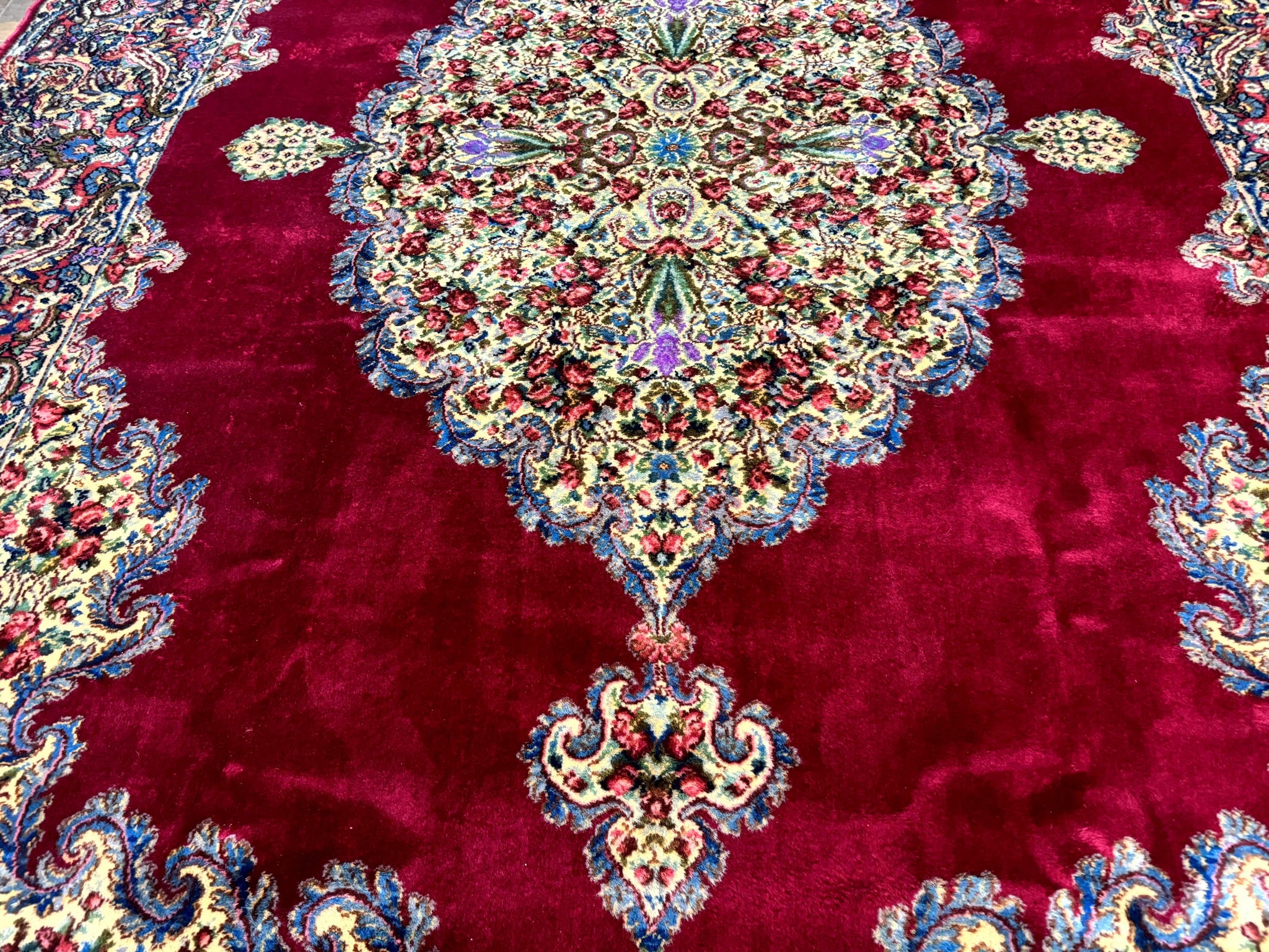 Karastan Rug 8.8 x 12 - Red Floral Kirman - Wool Pile Carpet by Jewel Rugs