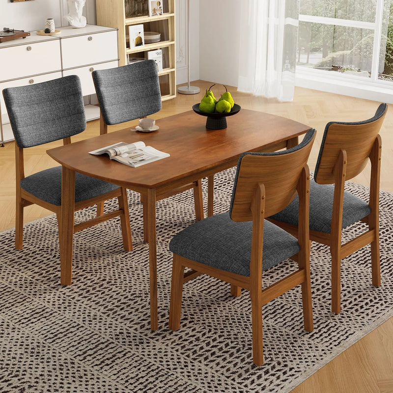 Dining Table Set For 4, Solid Wood Dining Table And Solid Wood Chairs, 5 Pieces Farmhouse Dining Table And 4 Upholstered Chairs - Brown / Gray by Unique Piece Furniture